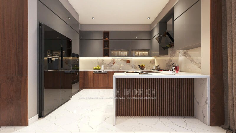 Tủ bếp gỗ An Cường đẹp sang trọng cho phòng bếp chung cư, nhà phố, biệt thự hiện đại. Thiết kế tủ bếp nhà phố sang trọng
