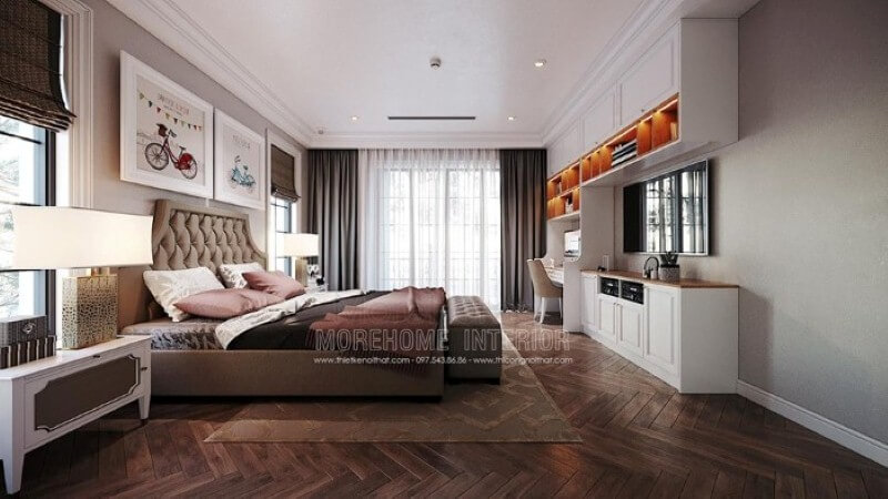 Giường ngủ bọc nệm phong cách đương đại đẹp, sang trọng cho phòng bé trai. Mẫu thiết kế và thi công nội thất biệt thự