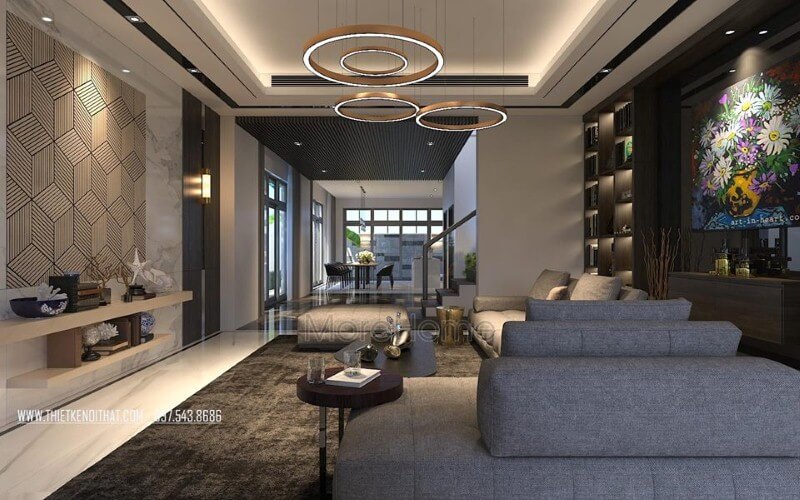 Bố trí nội thất phòng khách liền phòng ăn hiện đại, sang trọng cho nhà phố, biệt thự. Mẫu thiết kế và thi công nội thất biệt thự