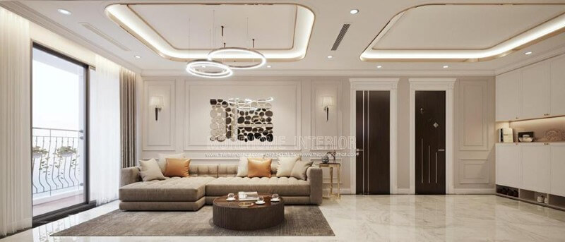 Thiết kế nội thất phòng khách chung cư tân cổ điển sang trọng