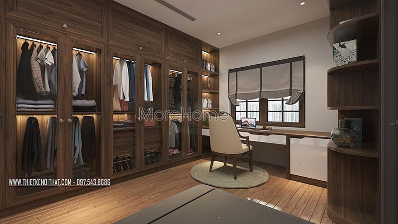 Tủ quần áo được thiết kế âm tường giúp phòng ngủ thoáng rộng hơn