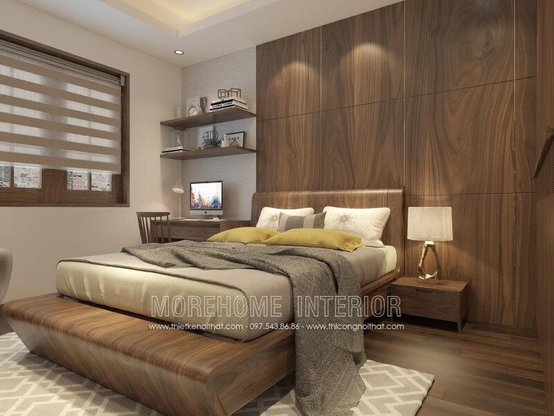 Mẫu giường ngủ hiện đại được làm từ chất liệu gỗ óc chó sang trọng, đây được coi là kiểu dáng được đông đảo khách hàng yêu thích trong thời gian vừa qua