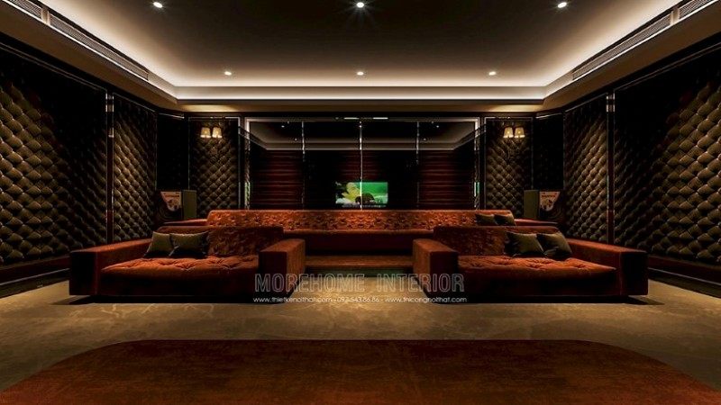 Mẫu sofa bọc nỉ nhung đẹp cao cấp được thiết kế để trang trí không gian nội thất của phòng giải trí tại biệt thự cao cấp ở Hải Phòng.